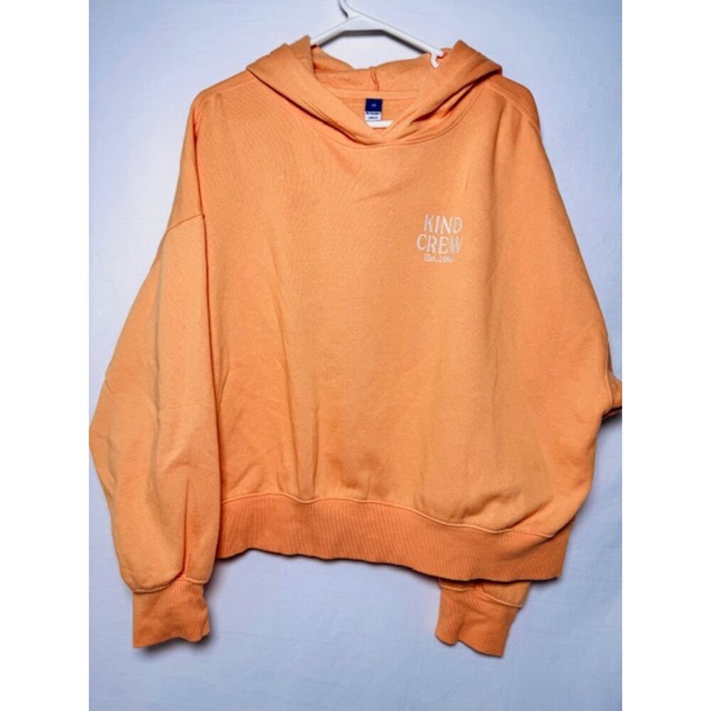 Old Navy Womens Hoodie 2X Coral Orange Cropped Oversized Soft Sweatshirt - Picture 2 of 5